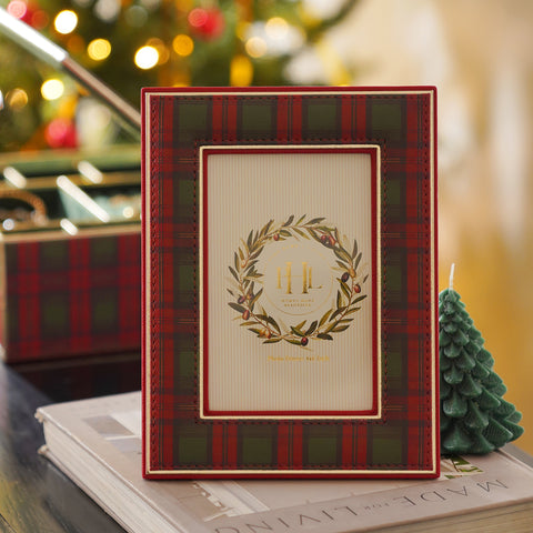 Red Plaid Faux Leather Photo Frame - Small