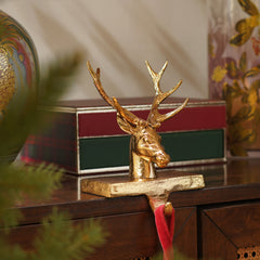Gold Metal Reindeer Stocking Holder