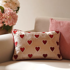 Pink Red Heart Applie Rectangular Cushion Cover