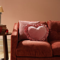 Pink Heart Shaped Frilled Cushion Cover