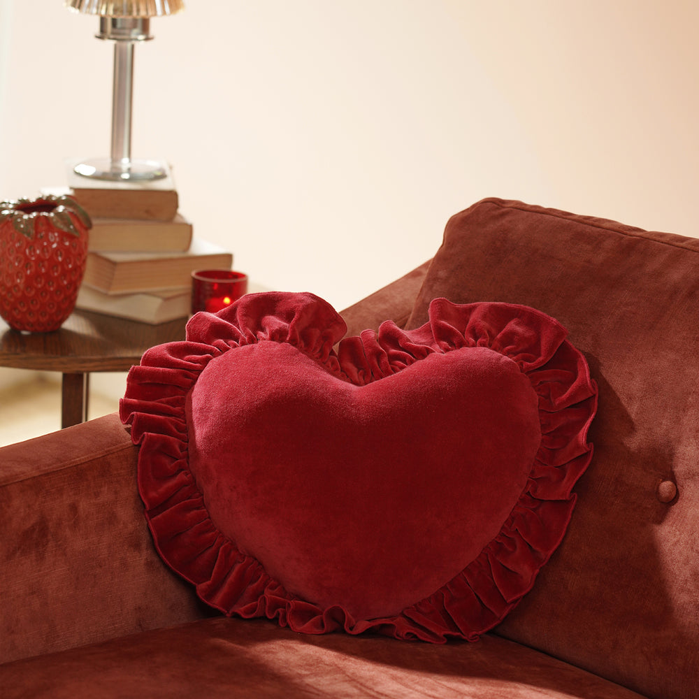 Red Heart Shaped Frilled Cushion Cover