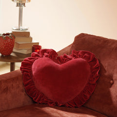 Red Heart Shaped Frilled Cushion Cover