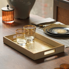 Ivory Faux Leather Hammered Rectangle Serving Tray