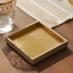 Ivory Faux Leather Hammered Coaster