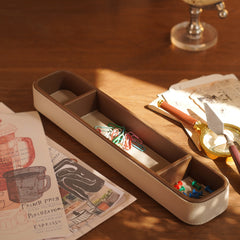 Beige Faux Leather Table Organiser