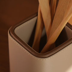 Beige Faux Leather Pen Stand