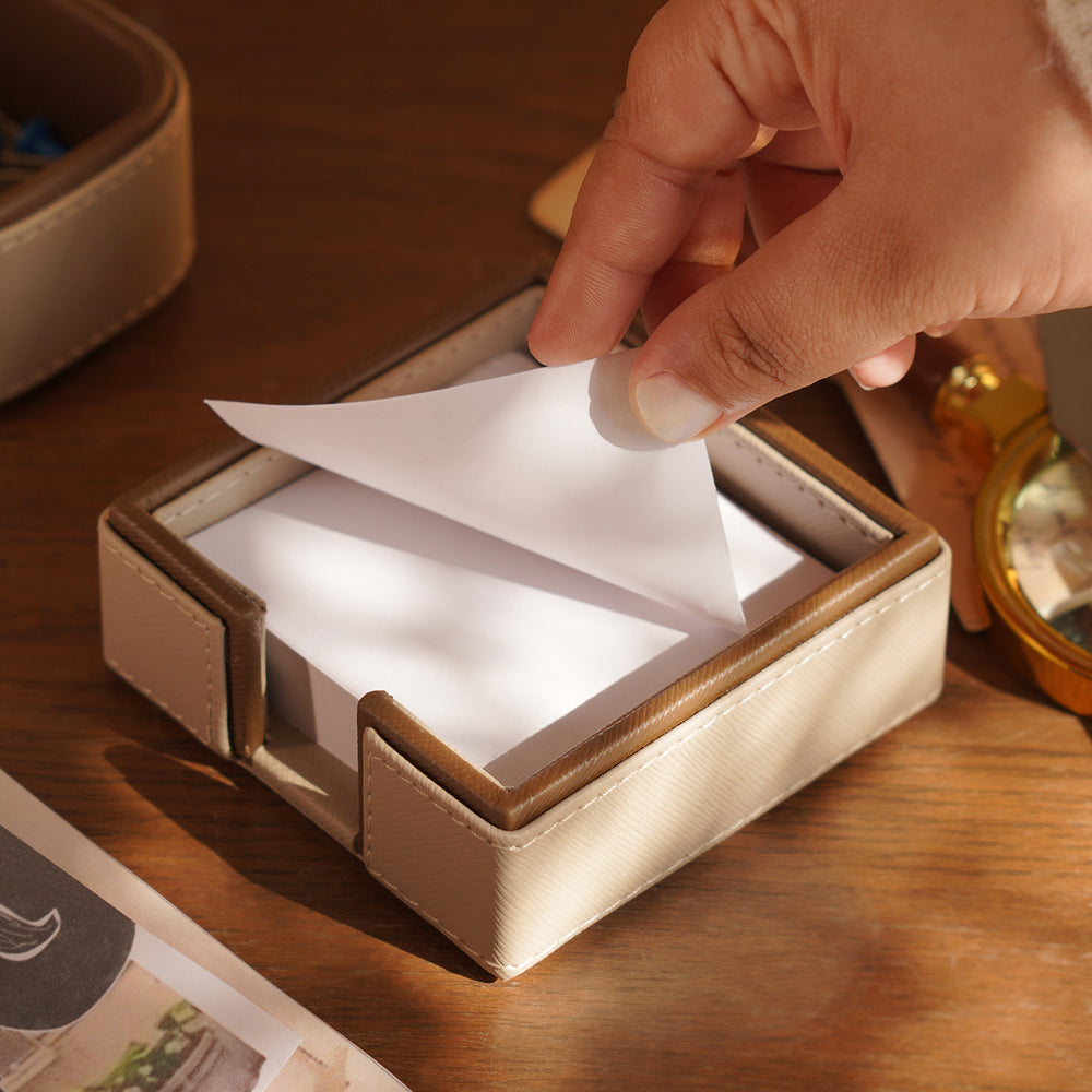 Beige Faux Leather Note Pad Holder