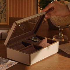 Beige Faux Leather 4 Part Watch Box
