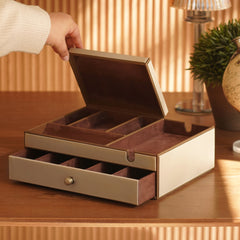 Beige Faux Leather Jewellery Organiser