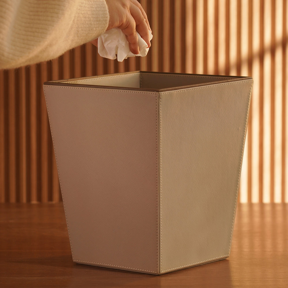 Beige Faux Leather Two Tone Dustbin
