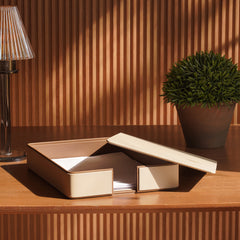 Beige Faux Leather Tray with Cover