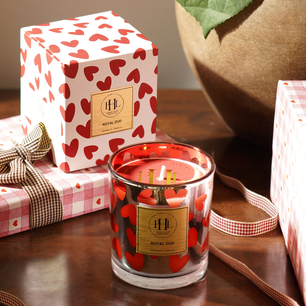 Silver Heart Print Wax Filled Votive