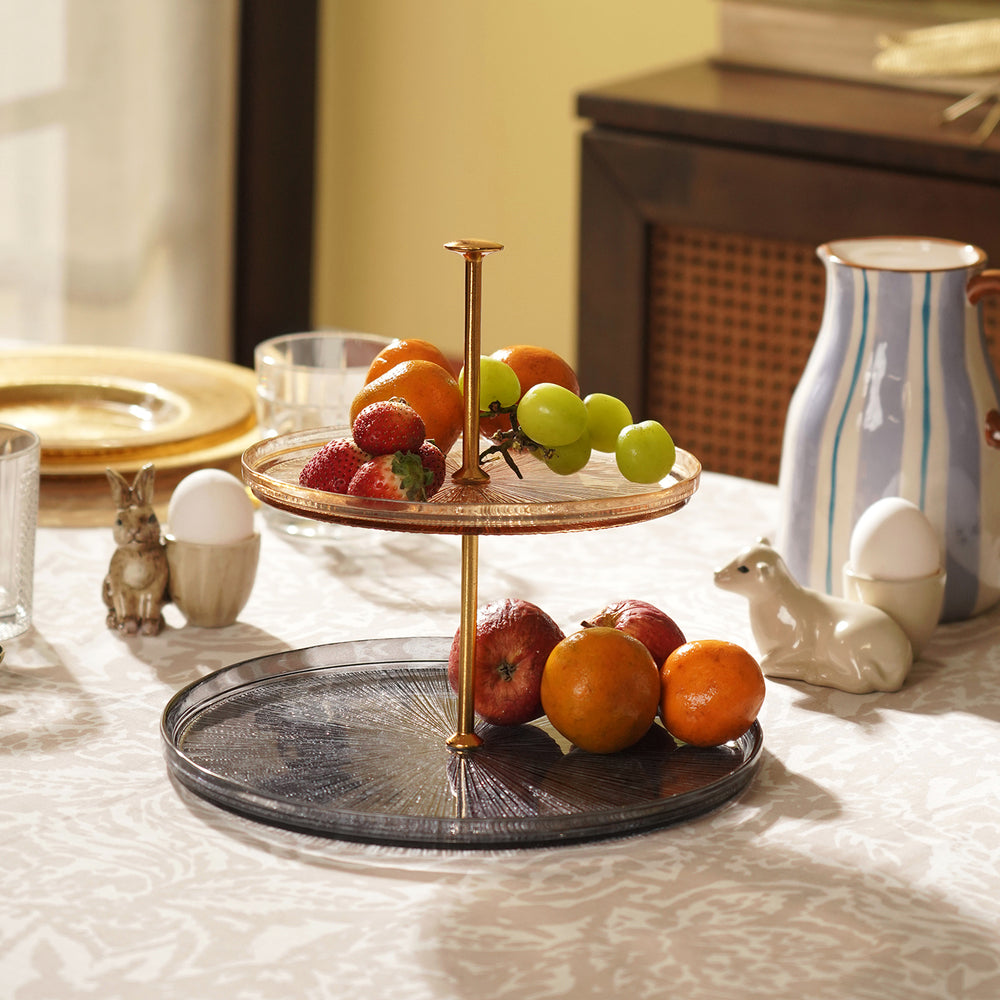 Amber Grey Glass 2 Tier Cake Stand