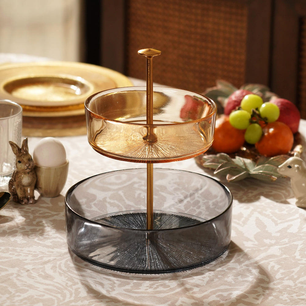 Amber Grey Glass 2 Tier Cookie Stand