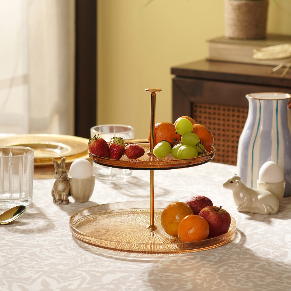 Light & Dark Amber Glass 2 Cake Stand