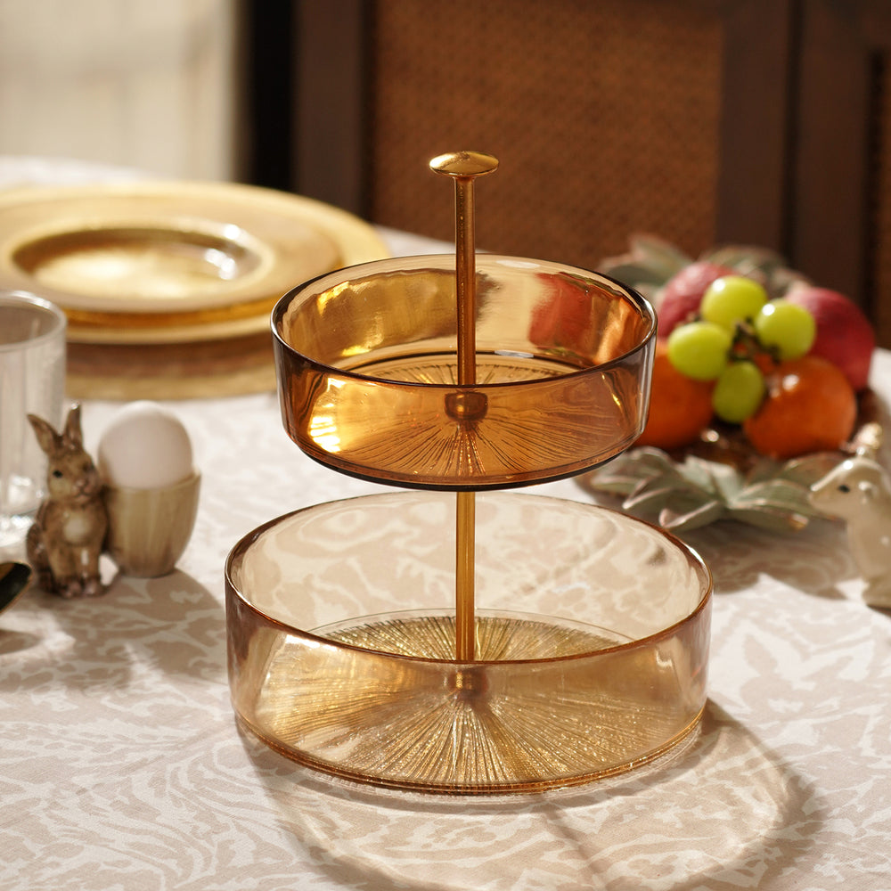 Light and Dark Amber Glass 2 Tier Cookie Stand