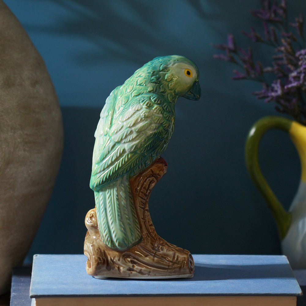 Teal Sitting Glass Parrot