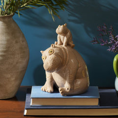 Grey Ceramic Mother and Baby Hippo