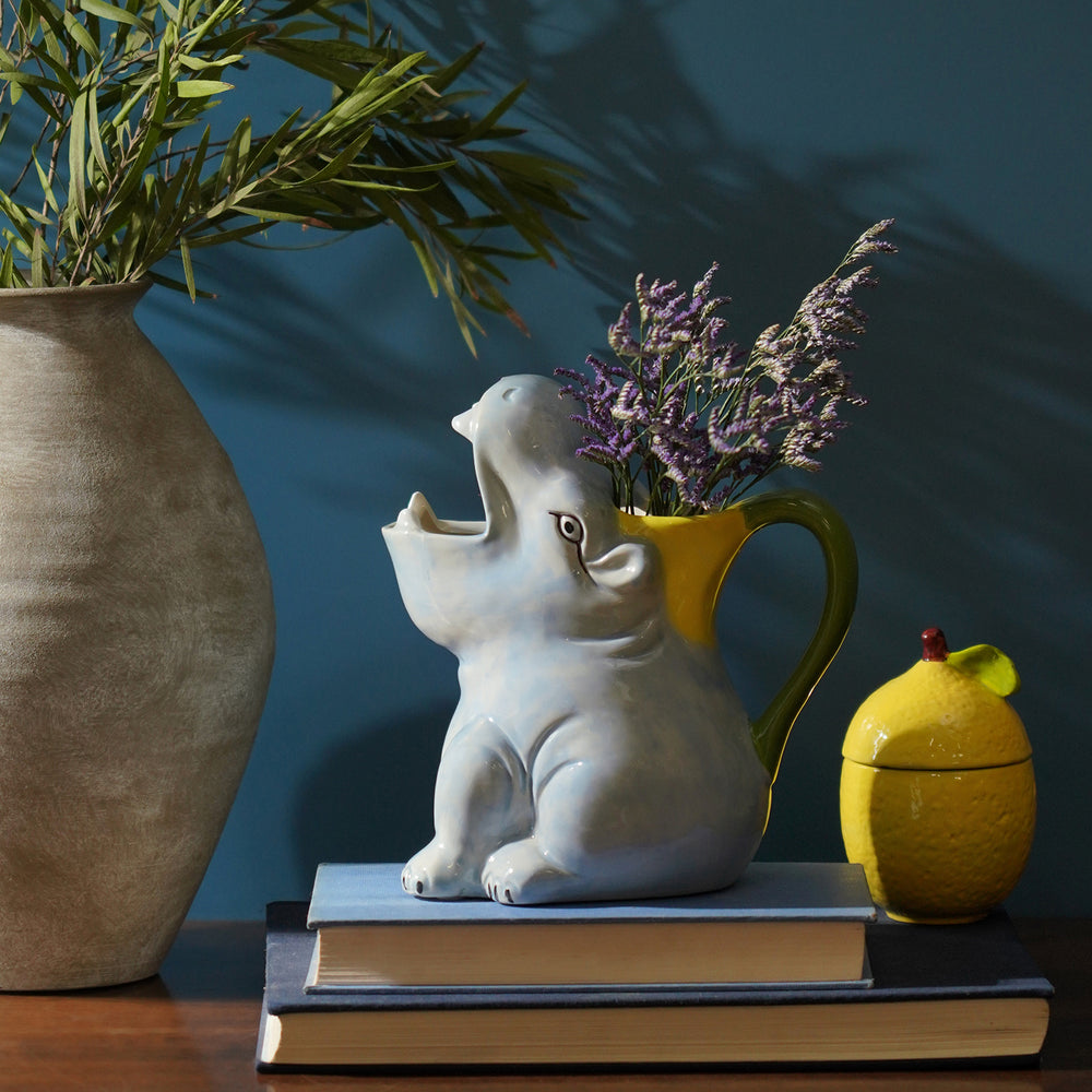 Grey Ceramic Sitting Hippo Vase