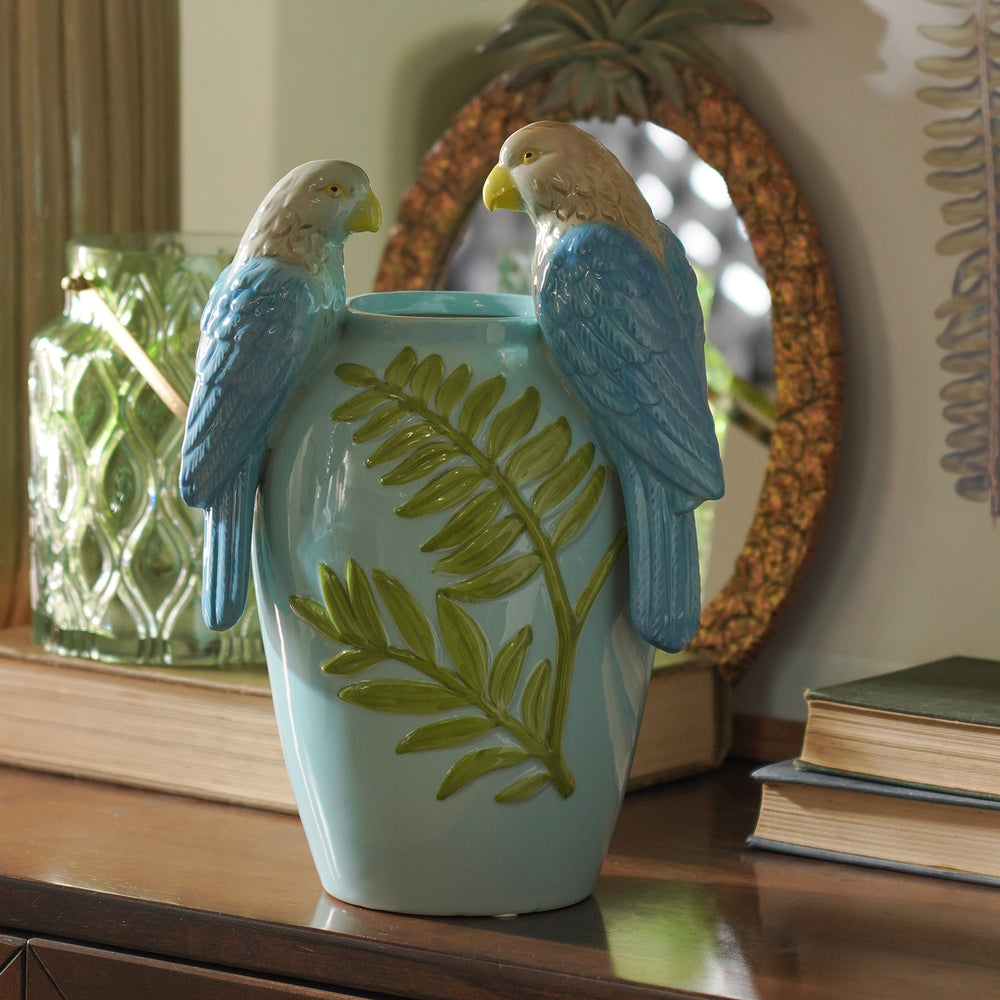 Blue Parrot Ceramic Vase