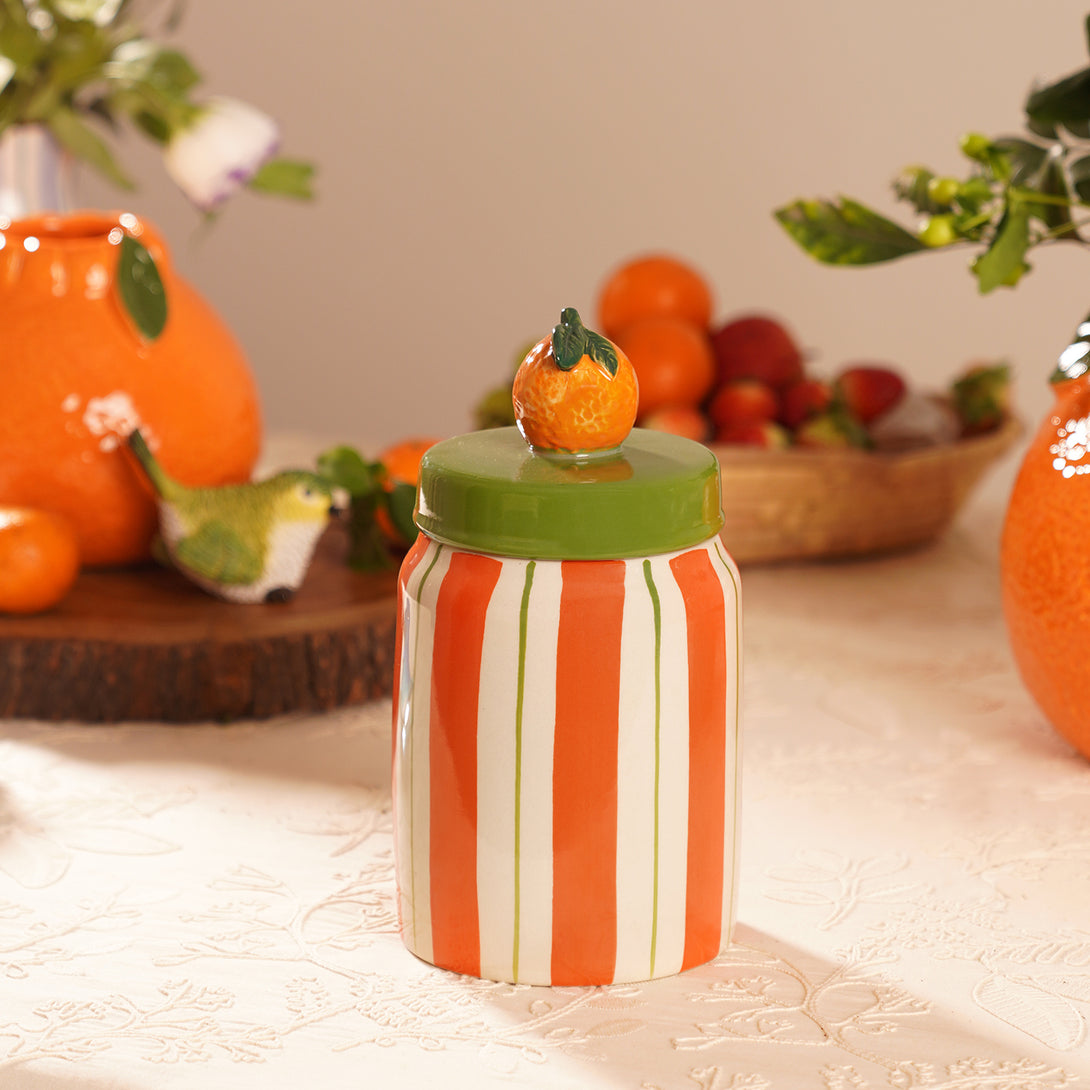 Orange Striped Decorative Ceramic Container