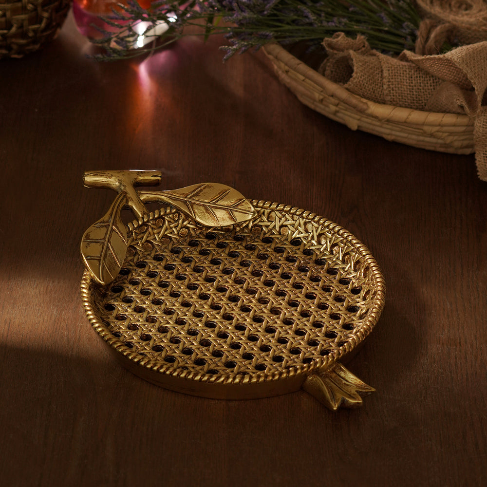 Antique Gold Polyresin Pineapple Platter - Small