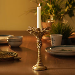 Antique Gold Polyresin Palm Candleholder