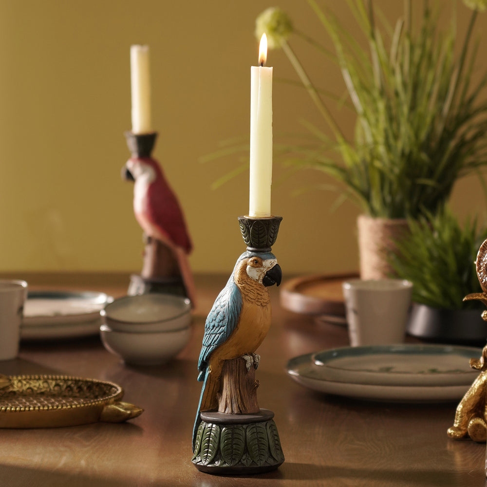 Blue Yellow Polyresin Macaw Candleholder