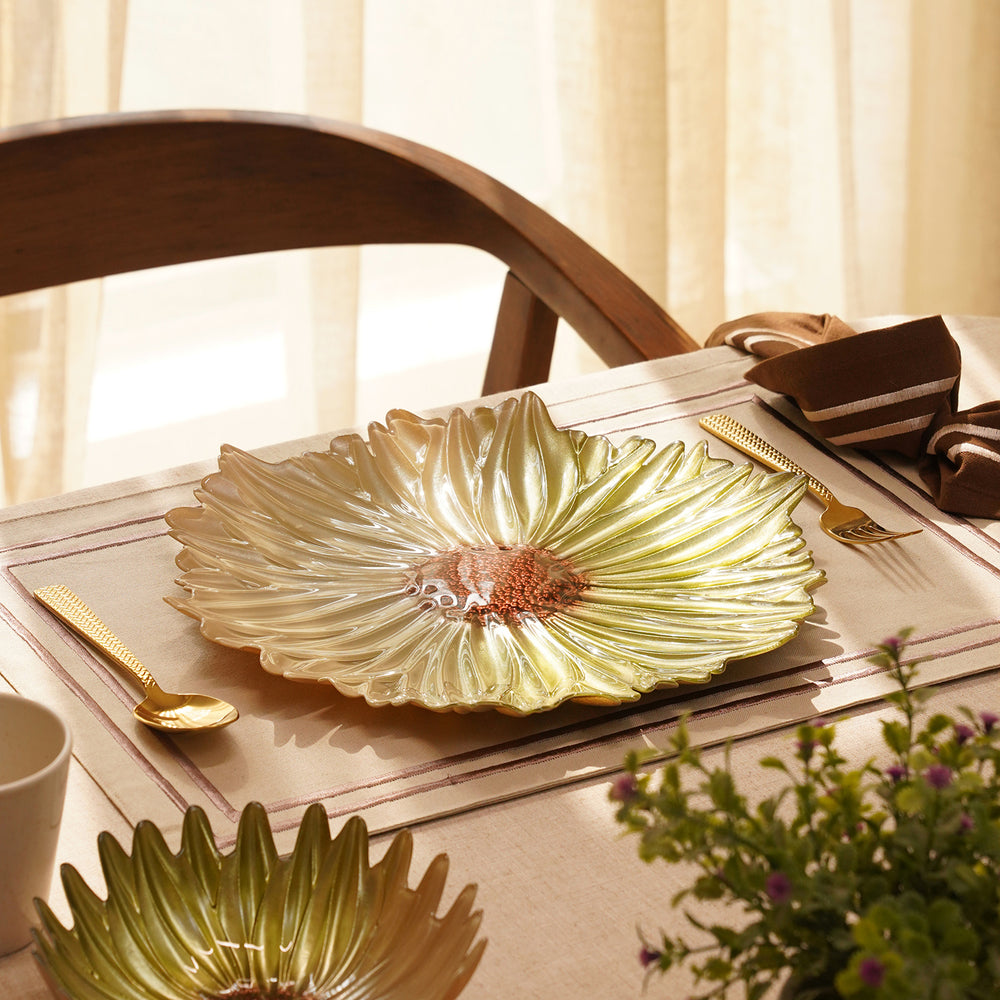 Green Flower Shaped Glass Dinner Plate