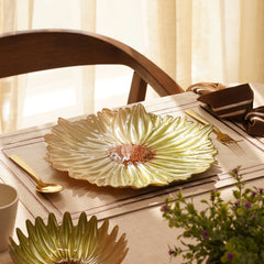 Green Flower Shaped Glass Dinner Plate