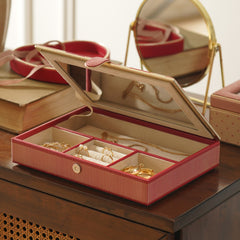 Pink Heart Print Faux Leather Jewellery Box