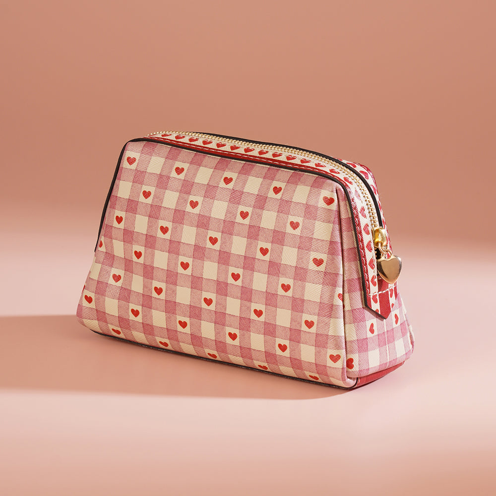 Pink Printed Faux Leather Vanity Pouch - Small