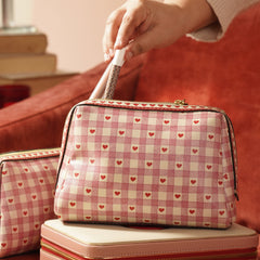 Pink Printed Faux Leather Vanity Pouch - Large
