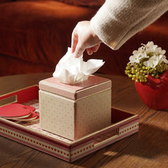 Pink Heart Print Faux Leather Square Tissue Box
