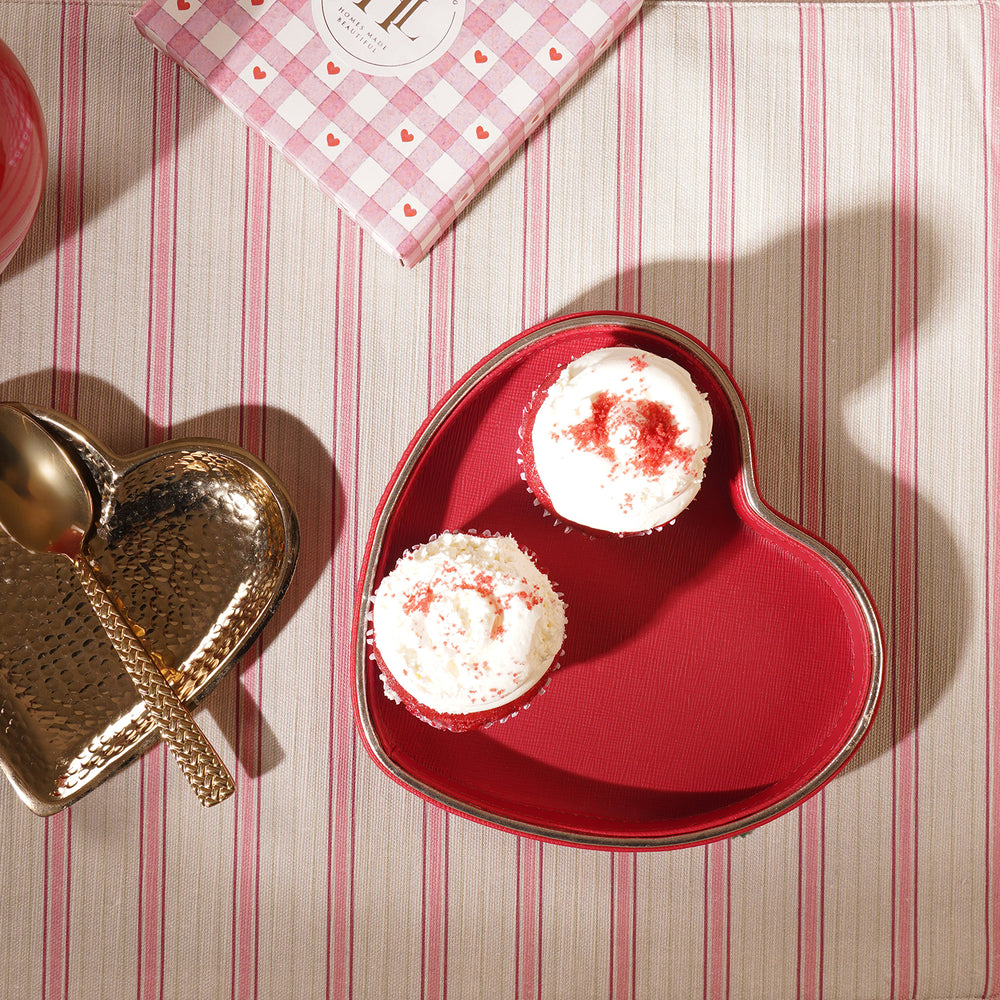 Red Heart Shaped Faux Leather Tray