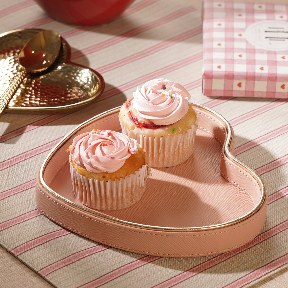 Pink Heart Shaped Faux Leather Tray