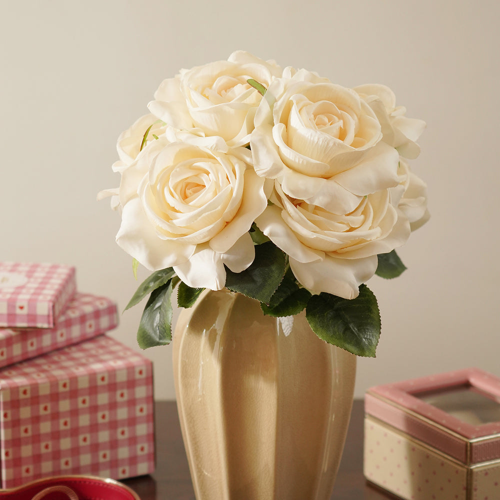 Ivory Artificial Rose Bunch Spray - Single