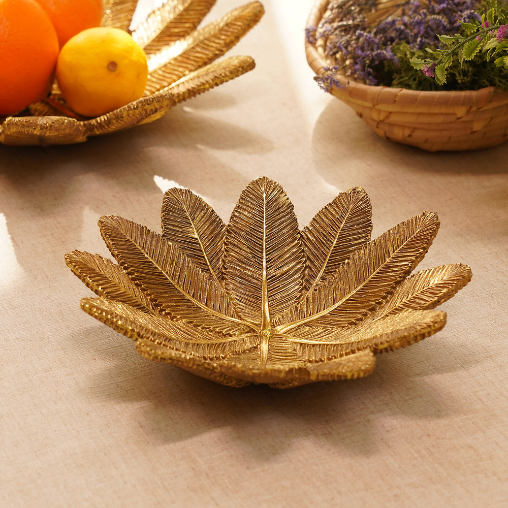 Antique Gold Polyresin Leaf Bowl - Small