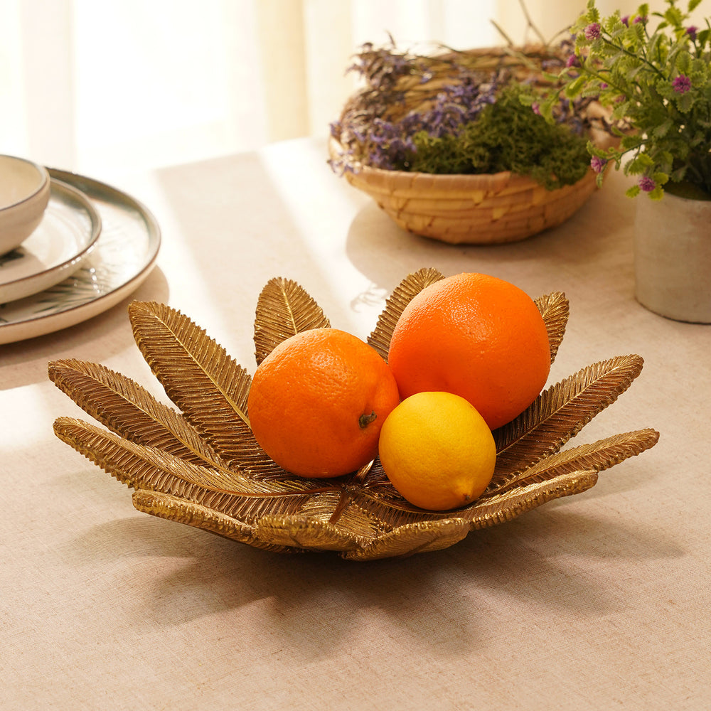 Antique Gold Polyresin Leaf Bowl - Large