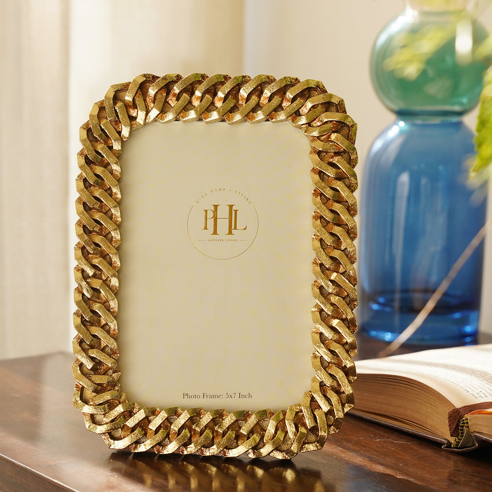 Antique Gold Polyresin Interlocked Photo Frame - Large