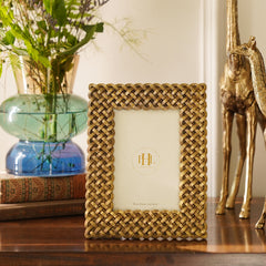 Antique Gold Polyresin Woven Photo Frame - Small
