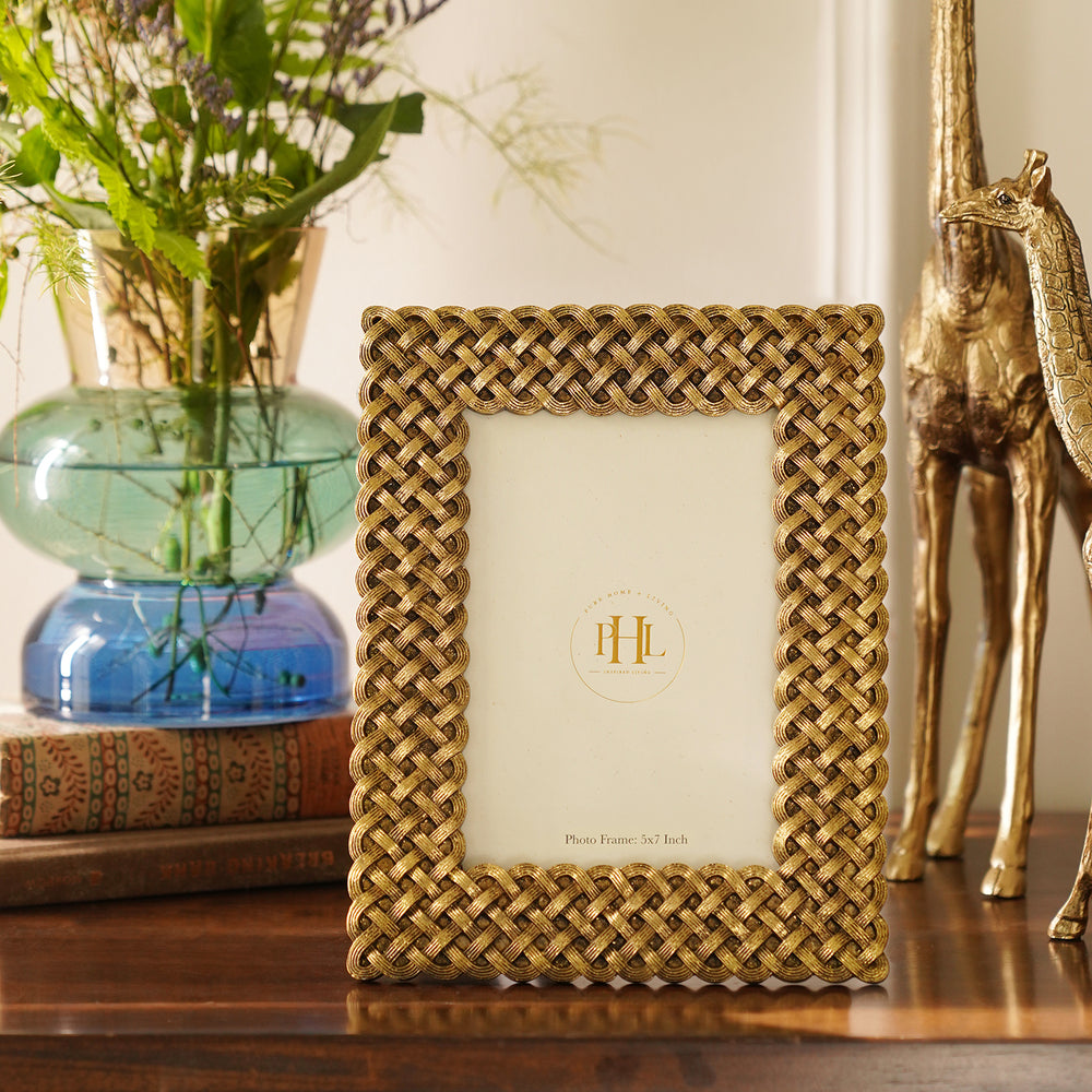 Antique Gold Polyresin Woven Photo Frame - Large