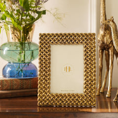 Antique Gold Polyresin Woven Photo Frame - Large