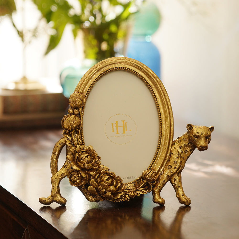 Antique Gold Polyresin Leopard Photo Frame