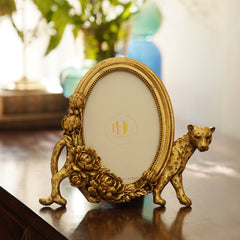 Antique Gold Polyresin Leopard Photo Frame