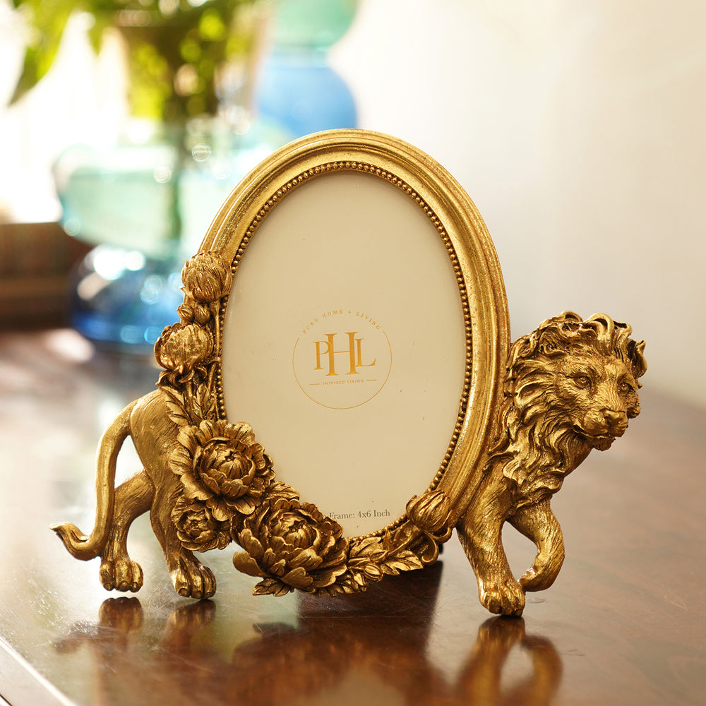 Antique Gold Polyresin Lion Photo Frame