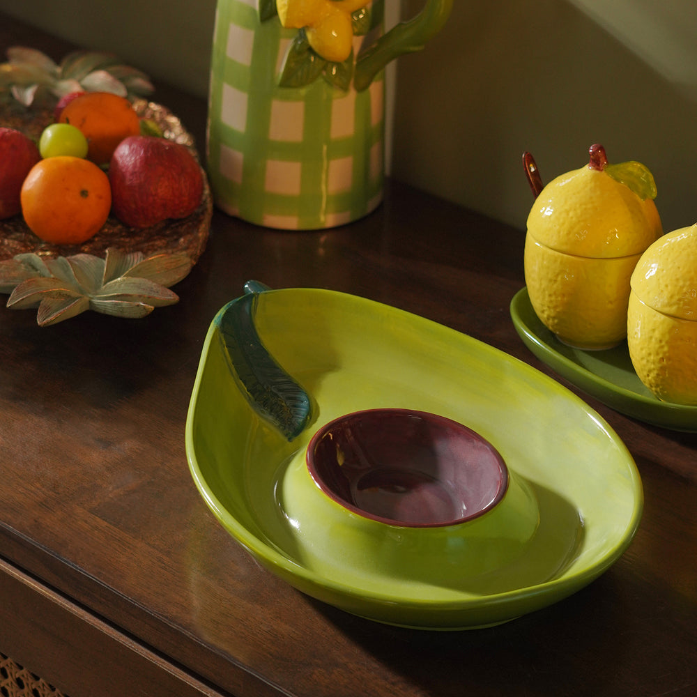 Green Ceramic Avocado Chip & Dip Platter