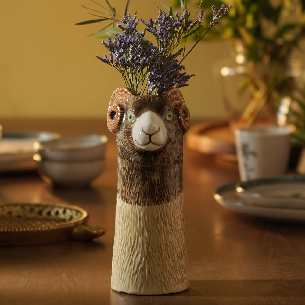 Brown Ceramic Sheep Vase