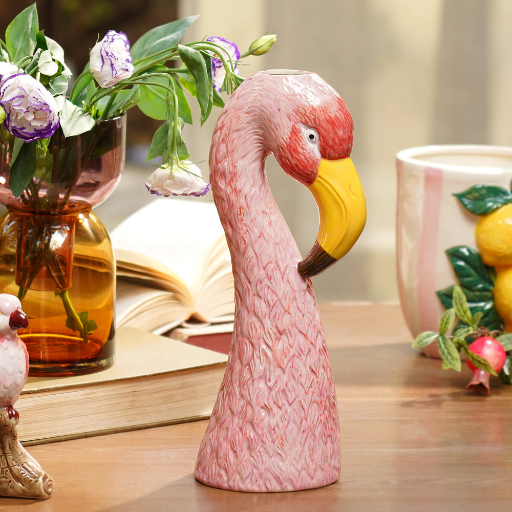 Dark Pink Ceramic Flamingo Vase