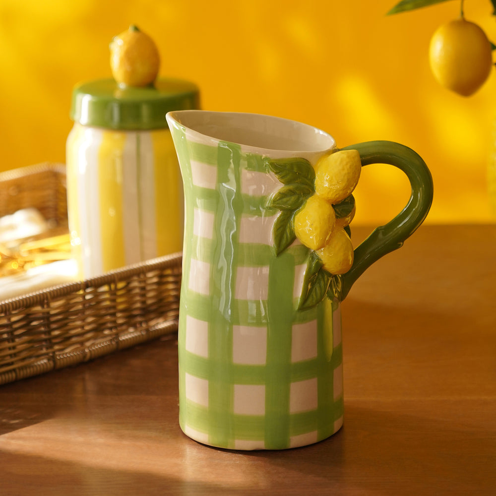 Yellow Green Check Ceramic Lemon Water Jug